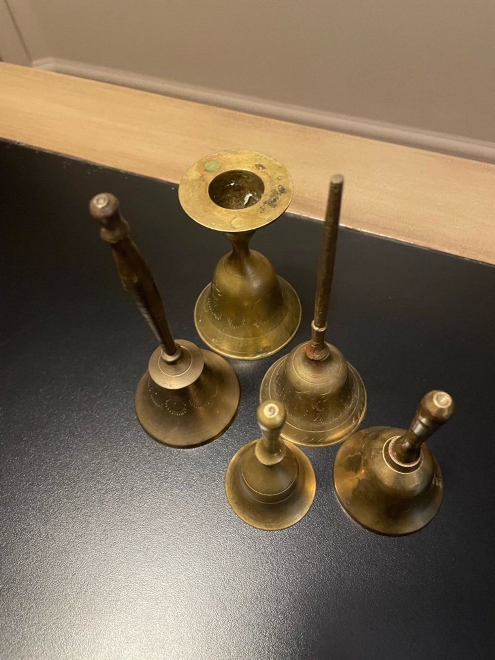 Vintage Brass Hand Bells - Set of 5 - Gold Tone